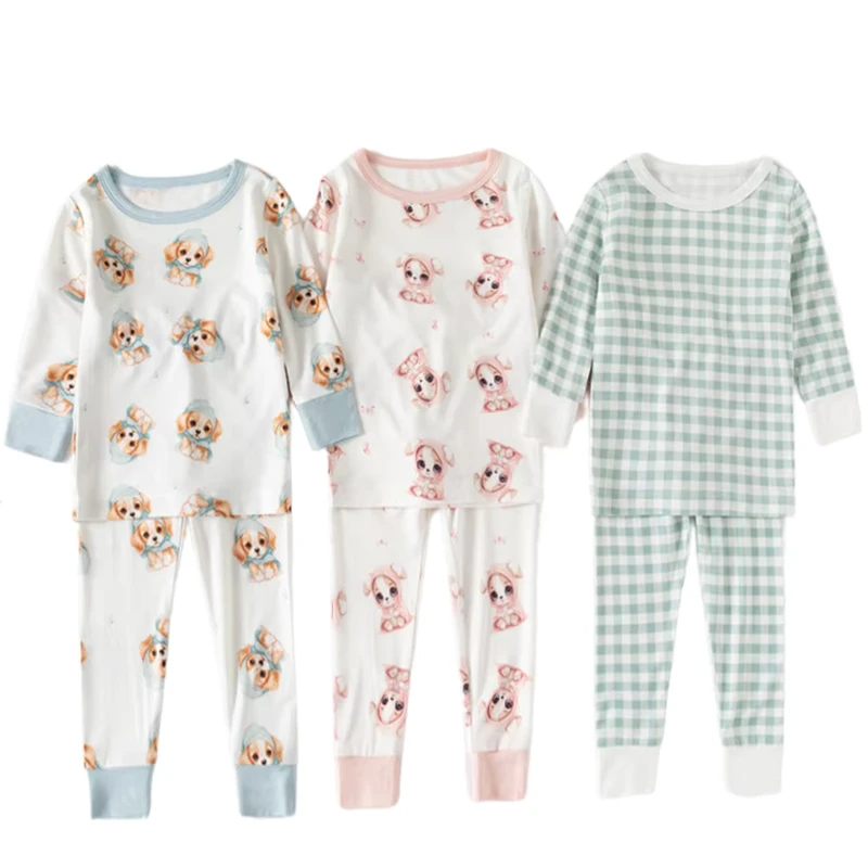 CHINEE Custom Print 95%Bamboo 5%Spandex Baby Outfit Set Boy and Girls 2 Pcs Long Sleeve Pant Pj Sleepwear Kids Pajamas Sleepsuit