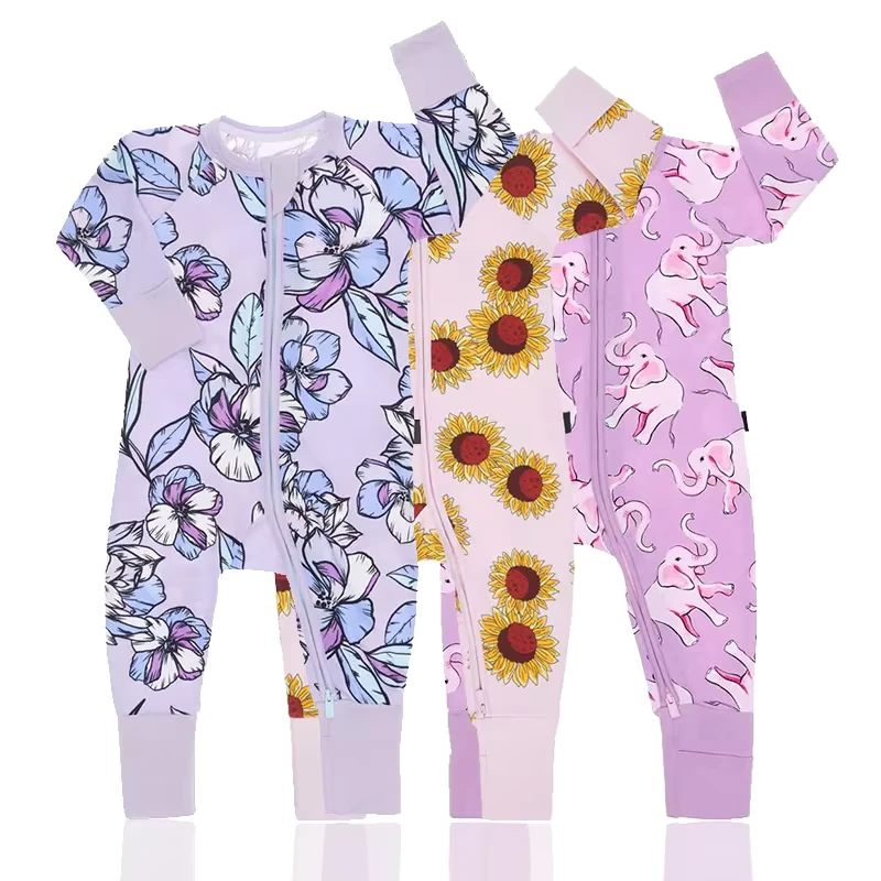 CHINEE Custom Print Baby Sleepsuit Baby Clothes GOTS Organic Cotton Newborn Zip Onesie Infant Romper Zipper Jumpsuit Baby Sleep Suits