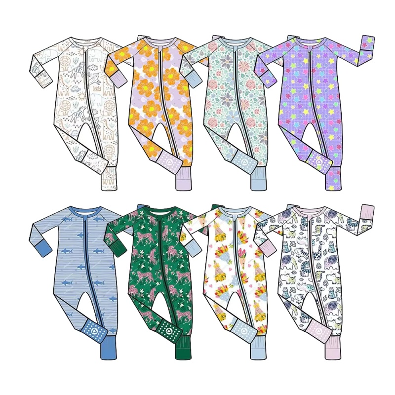 CHINEE Custom Print Baby Zipper Footed Sleeper Romper Clothes Toddler Kids Pajamas Sets Clothing Bamboo Baby Pajamas