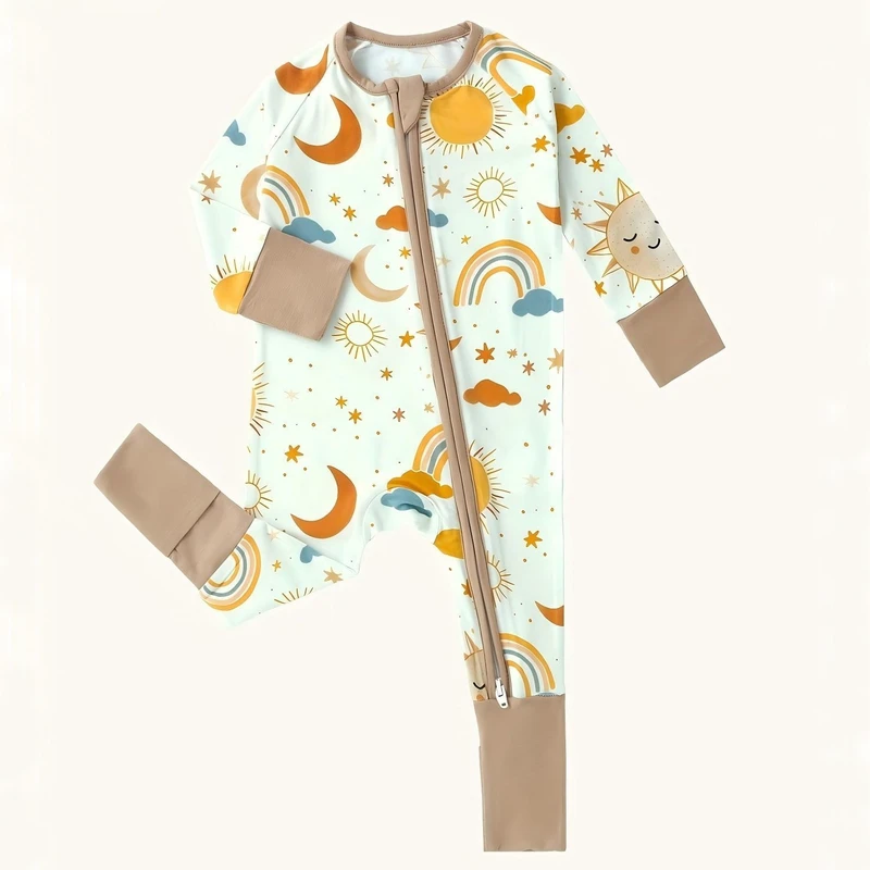 CHINEE Custom Print Baby Zipper Footed Sleeper Romper Clothes Toddler Kids Pajamas Sets Clothing Bamboo Baby Pajamas