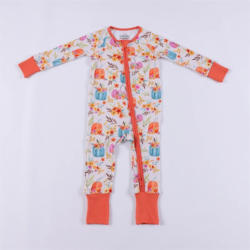 CHINEE Custom Print Bamboo Fiber Baby Zipper Footed Sleeper Romper Clothes Toddler Kids Pajamas Clothing