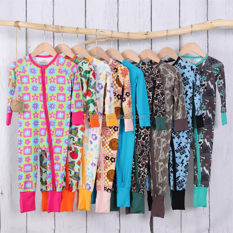 CHINEE Custom Print Bamboo Fiber Baby Zipper Footed Sleeper Romper Clothes Toddler Kids Pajamas Clothing