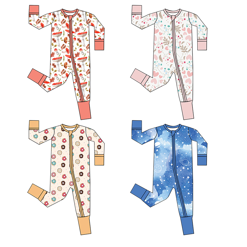 CHINEE Custom Print Bamboo Fiber Baby Zipper Footed Sleeper Romper Clothes Toddler Kids Pajamas Clothing
