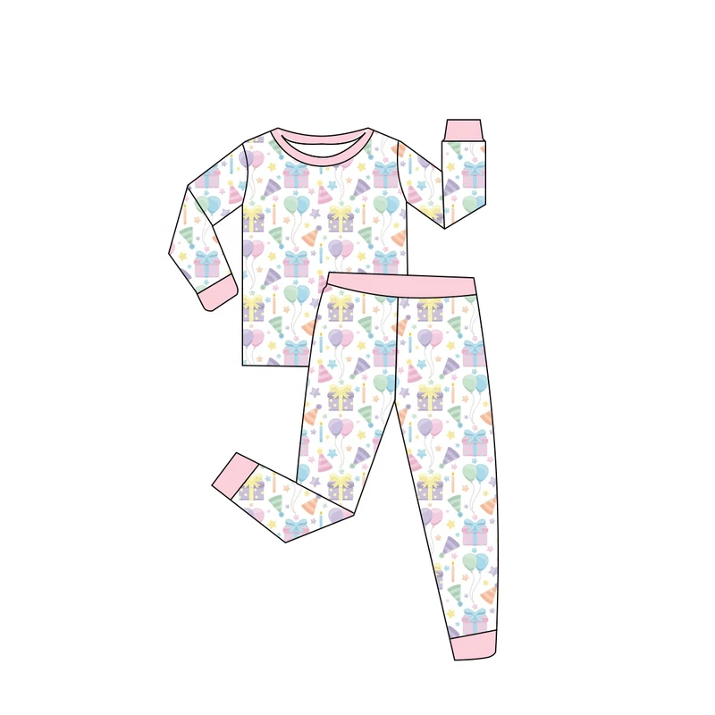 CHINEE Custom Print Bamboo Kids Pajama Sets Baby Girl Sleepwear PJs Toddler Girls Birthday Cake Floral Pajamas