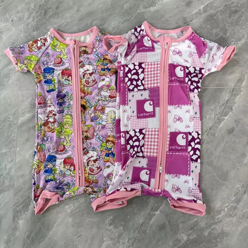 CHINEE Custom Print Bamboo Knitted Anti Wrinkle Washable Unisex Double Zipper Casual Pajamas Romper Sleepers Kids Baby