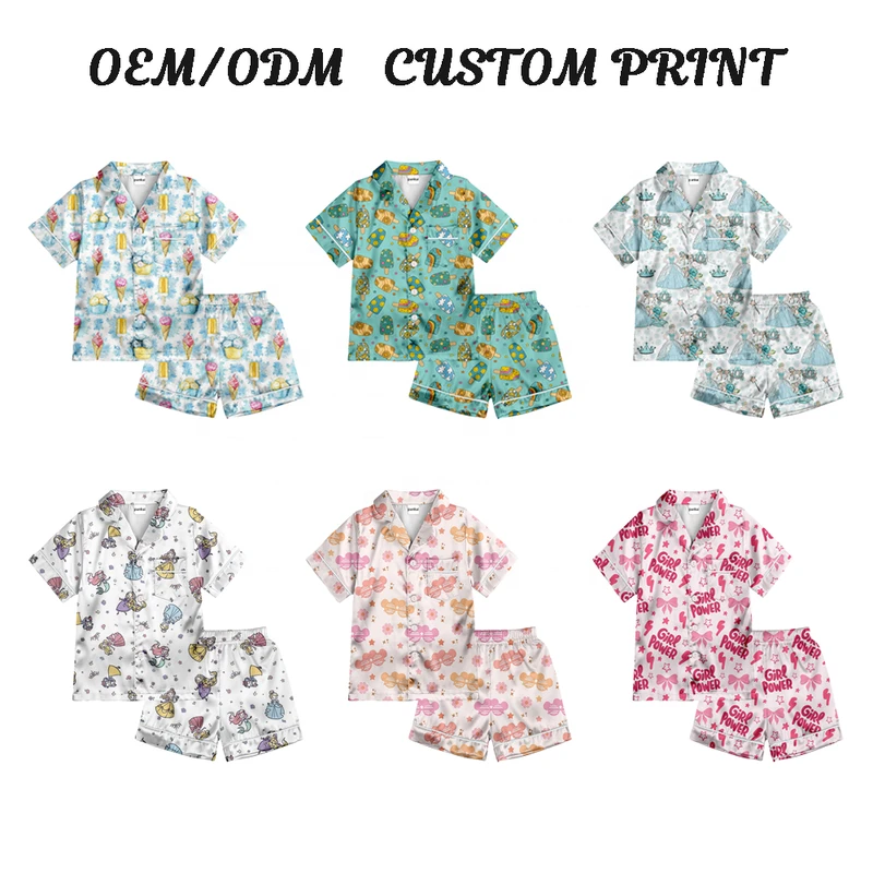 CHINEE Custom Print Kids Pajamas Toddler Short Sleeve Sleepwear Pajamas Set Comfortable Family Match Stain Fabric Pajamas Set
