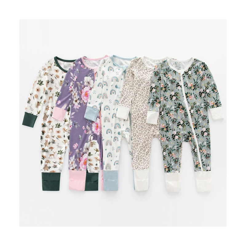 CHINEE Custom Print Newborn Baby Infant Organic 95% Bamboo 5% Spandex Onesie Zipper Rompers Clothes Toddler Kid Pajamas Sleepwear