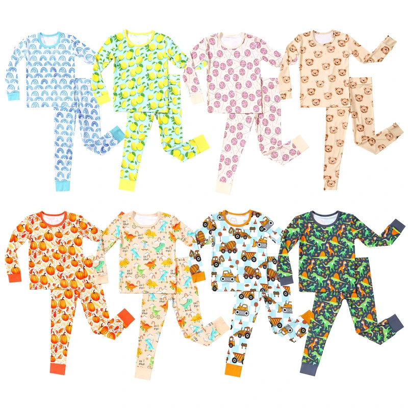 CHINEE Custom Print Organic Bamboo Baby Toddler Sleepwear Two Pieces Pjs Clothing Set Kid Pajamas Set