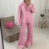 CHINEE Custom Print Pjs Two Piece Loungewear Sets Cotton Woman Long Sleeve Bow Printed Pyjamas With Pocket Women's Sleepwear
