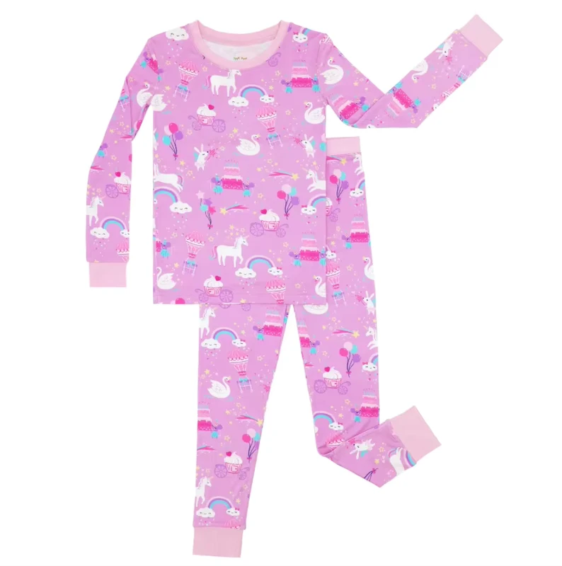 CHINEE Custom Printed Breathable Cotton 2pcs Kids Pajamas Soft Summer Sleep Wear Purple Shade Baby Girls OEM ODM Bangladesh