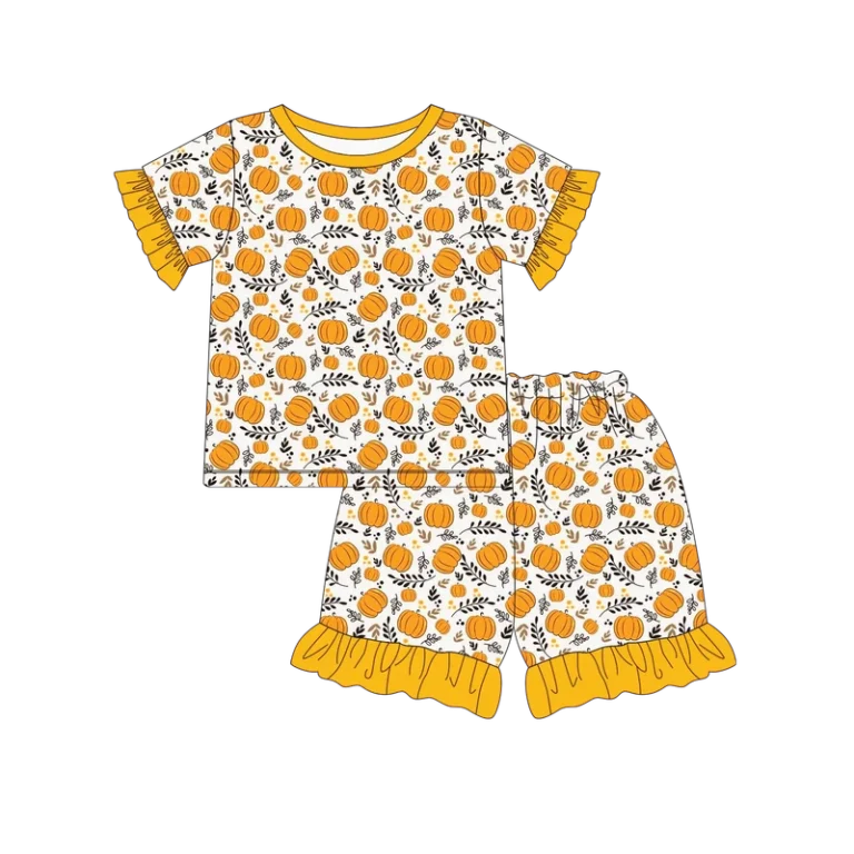 CHINEE-Custom-Printed-Kids-Baby-Pumpkin-Girls-Pajamas-for-Kids-Ruffled-Shorts-Pajamas
