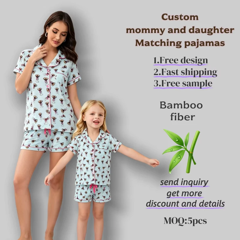 CHINEE Custom Printed Mommy and Me Matching Outfits Short Sleeve Pajamas Comfortable Sleepwear Family Loungewear Set