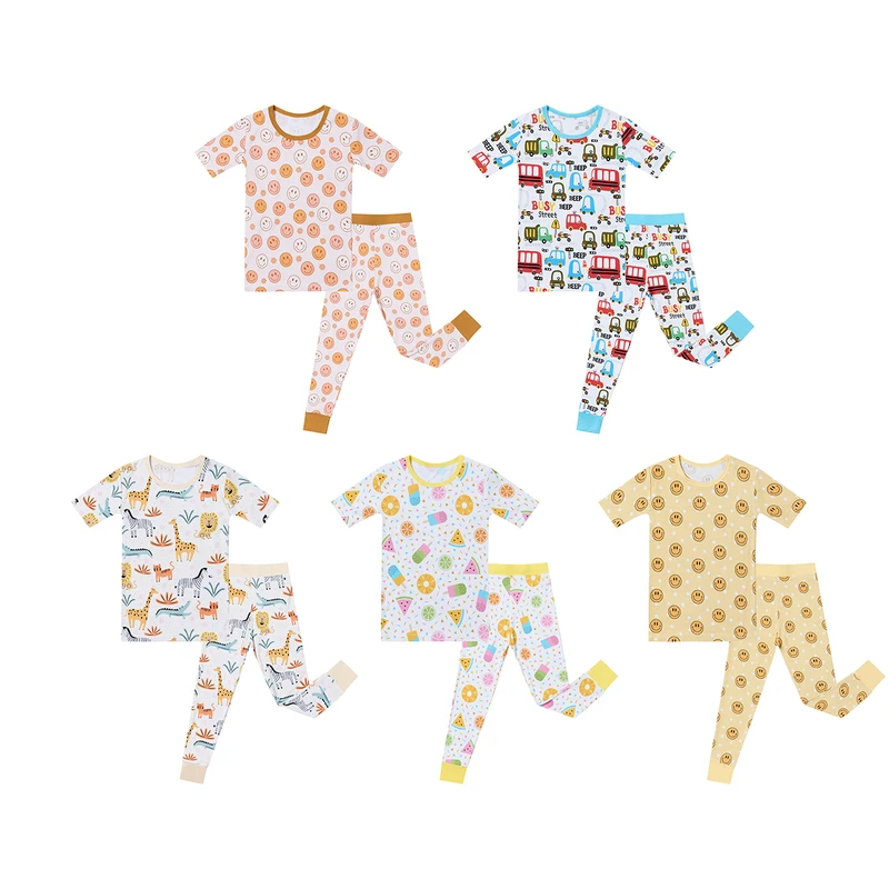 CHINEE Custom Prints 95% Bamboo 5% Spandex Kid Baby Toddler Short Sleeve Pants Two Piece Pajamas Clothing Sets Children Outfit Pjs