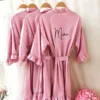 CHINEE Custom Satin Kimono Robe with Personalized Name for Wedding Gown Bachelorette Party Bridesmaid Knee Length Front Logo