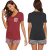 CHINEE Custom Short Sleepwear for Women Striped Round Neck Short Sleeve for Ladies With 2 Pcs