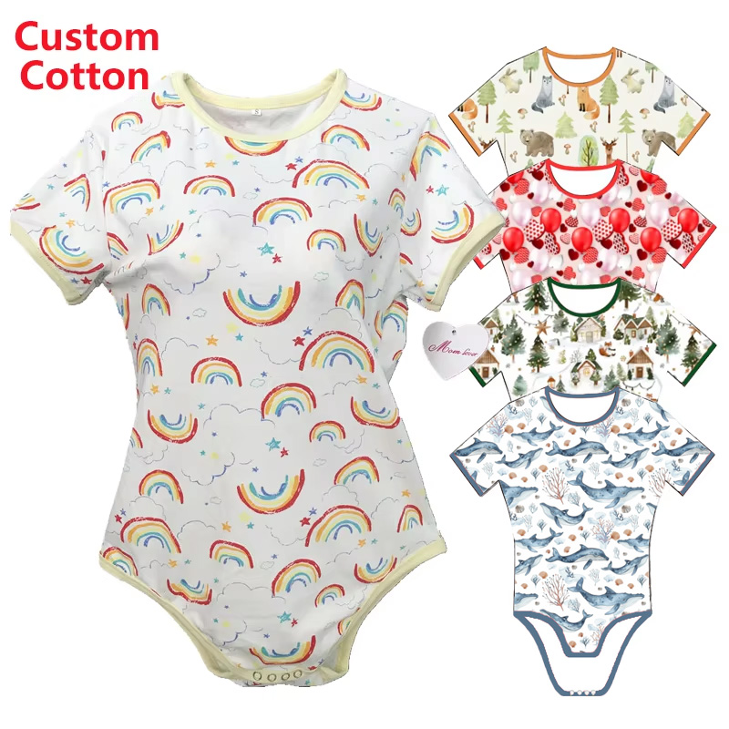 CHINEE Custom Short Sleeve Women Lady Romper Adult Baby DDLG Onesie Snap Crotch Bodysuits Cotton Onesie for Women Pajamas