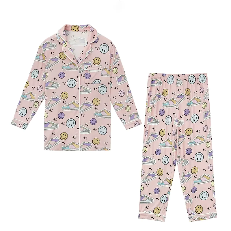 Custom Sleeve Cartoon Knitted Baby Pajamas 2 Piece Set Kids Bamboo Sleepwear for Baby Clothing Set