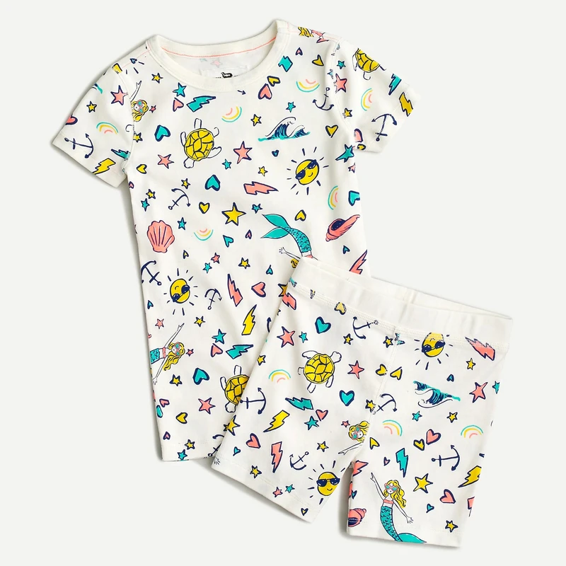 CHINEE Custom Soft Hand Feel Bamboo Girls' Sleepwear Allover Print Summer Kids Summer Pajama Kids In Two Piece