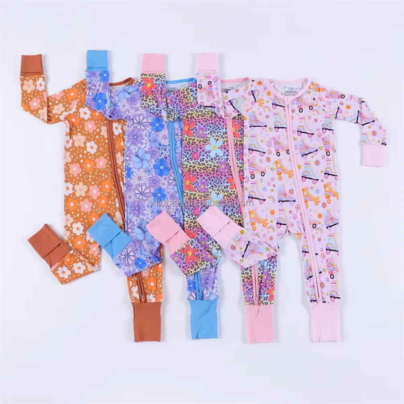 CHINEE Custom Solid Bamboo Two Way Zipper Baby Long Sleeve Romper Footie Pajamas Baby Clothes New Born Baby Pajamas