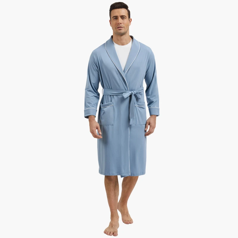 CHINEE Custom Solid Luxury Men's Robes Custom Belt Long Robes Woven Bamboo Longue Bath Robe OEM ODM Plus Size Soft Sleepwear