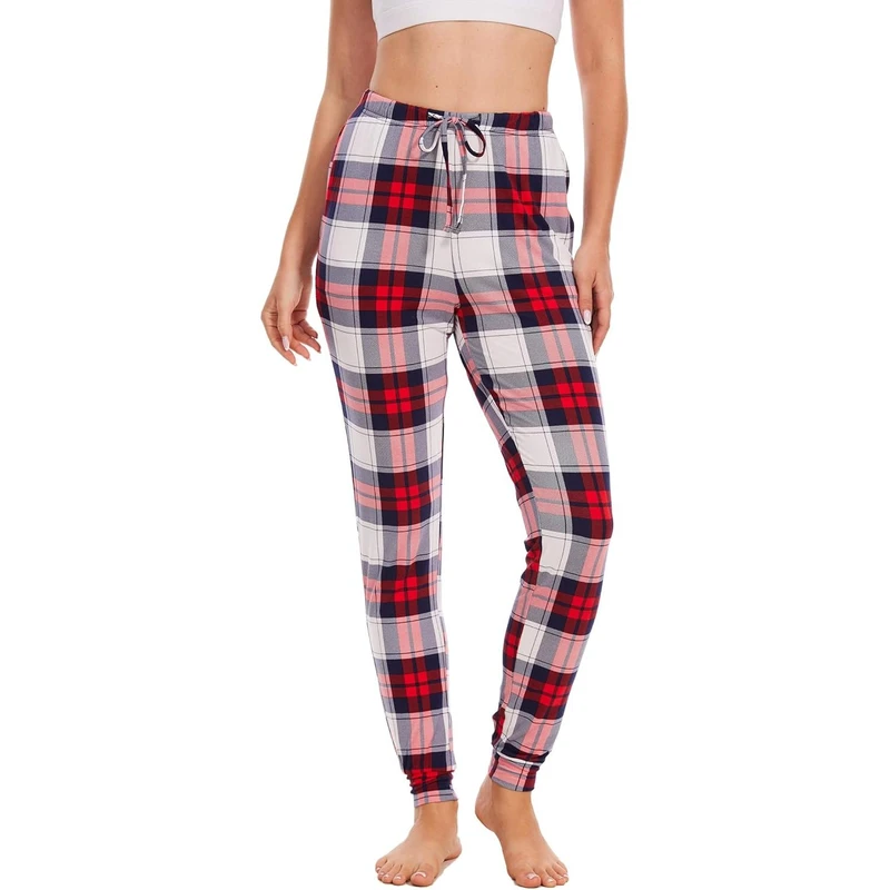 CHINEE Custom Striped Bamboo Viscose Women Pajama Pants Drawstring Waistband Jogger Plaid Sleep Pants