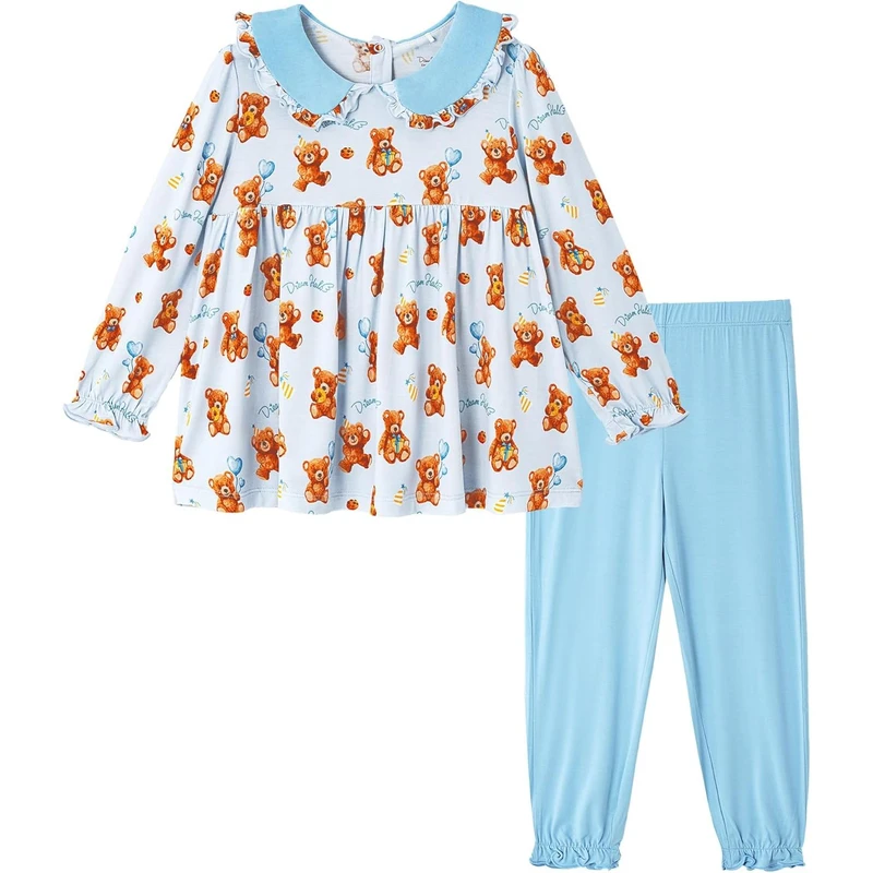 CHINEE Custom Toddler Girls' Bamboo Fiber Pajama Set Long Sleeve Ruffle Top With Pants Sleepwear 2Pcs Fall Outfits 2T 6Y