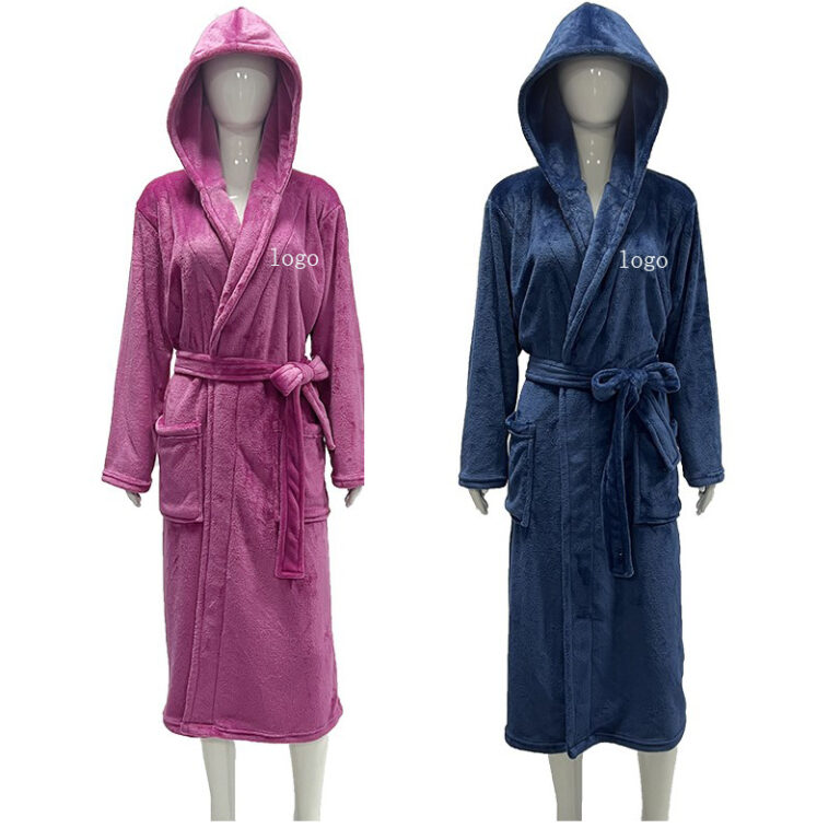 CHINEE Custom Unisex Flannel Fleece Bathrobe For Women Winter Long Men Sleepwear Spa Bath Hooded Robe
