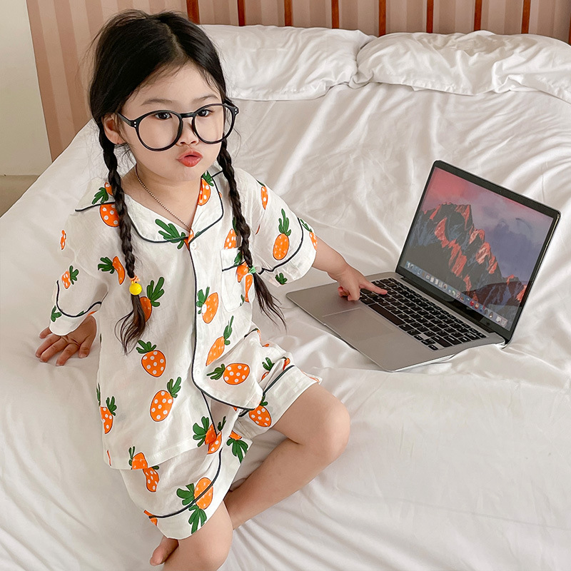 CHINEE Custom Unisex Kids Pajama Sets 100% Cotton Short Sleeve Girls Pajama Sets Thin Fruit Printing Boys Pajama Sets
