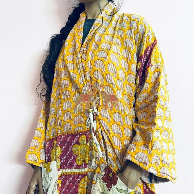 CHINEE Custom Vintage Kantha Kimono Robe Women s Parka Style Kaftan Stylish Boho Dress