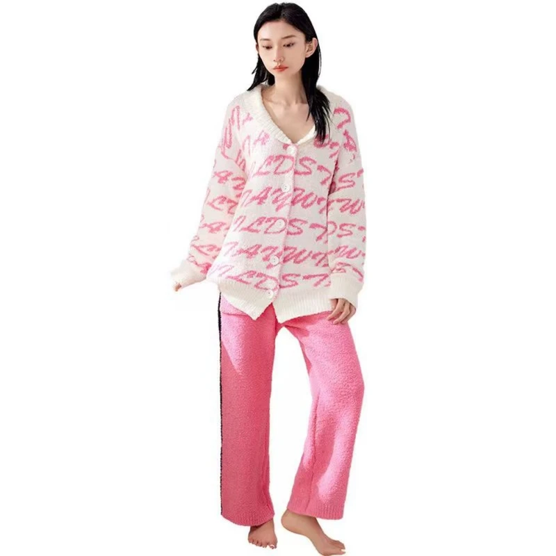 CHINEE Custom Winter Women's Coral Fleece Pajama Set Soft Warm Thick Fluffy Loungewear Home Wear Pajamas