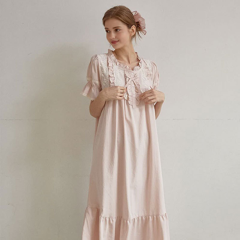 CHINEE Custom Women Nightgowns Soft 100% Cotton Short Sleeves Comfy Ladies