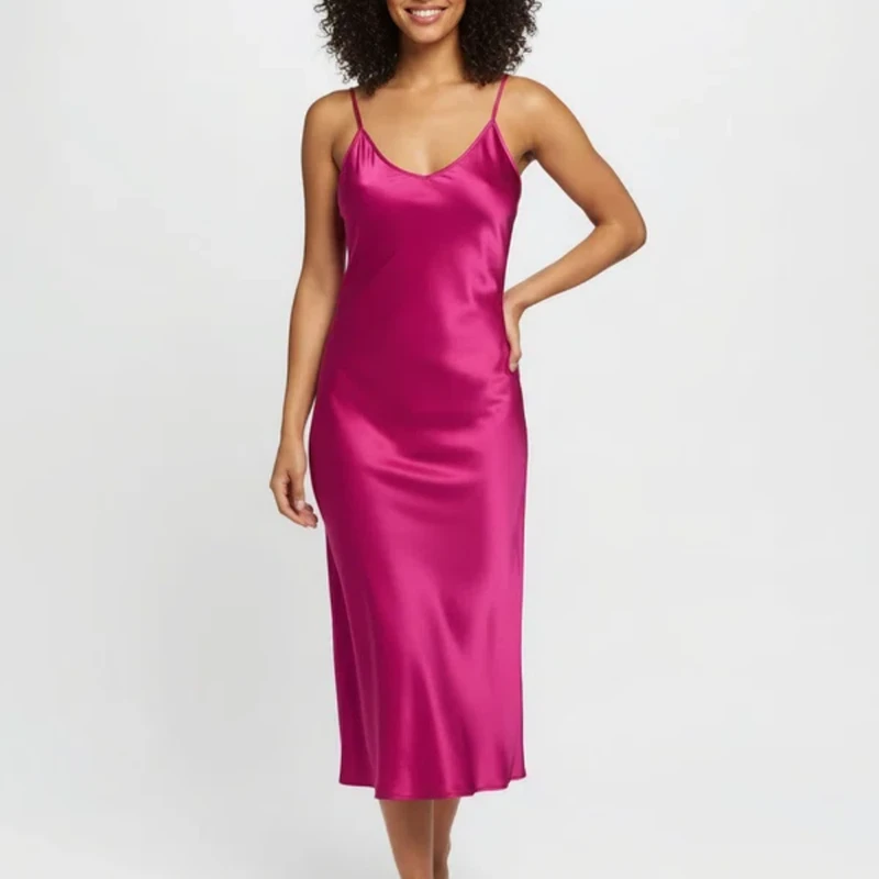 CHINEE Custom Women Spaghetti Strap Knitted Summer Front Chemise Sleepwear Long Nightgowns Nightwear Full for Nightdress