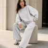CHINEE Custom Women's 3D Embroidery Casual Loungewear Two Piece Sweatshirt Sweatpants Set Oversized Breathable Tracksuit