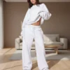 CHINEE Custom Women's Autumn Casual Loungewear Two Piece Long Sleeve Crop Sweatshirt Sweatpants Set Oversized Breathable Tracksuit