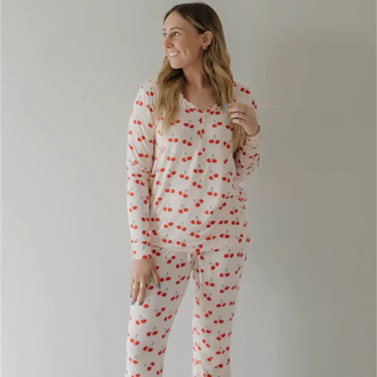 CHINEE Custom Women's Button up Bamboo Pajamas Set Home Match Wear Soft Button up Shirt With Long Pants Sleepwear Easy Breastfeeding
