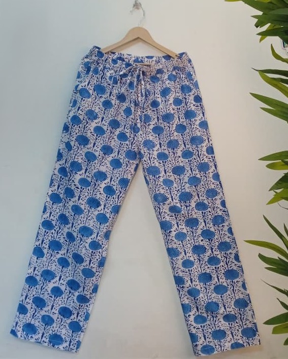 CHINEE Custom Women’s floral Print Cotton Pajama Pants Elastic Waist Sleepwear Bottoms Hand block pajamas