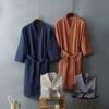 CHINEE Custom logo European Flax 100% Linen Cotton Bath Robe Spa Sauna Bathrobe Kimono Sleepwear for Women