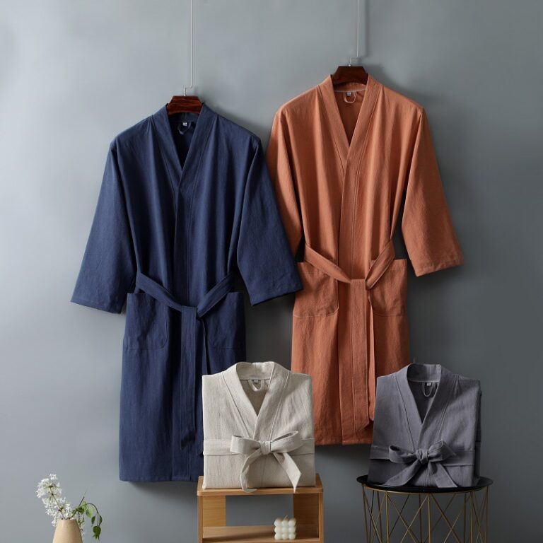 CHINEE Custom logo European Flax 100% Linen Cotton Bath Robe Spa Sauna Bathrobe Kimono Sleepwear for Women