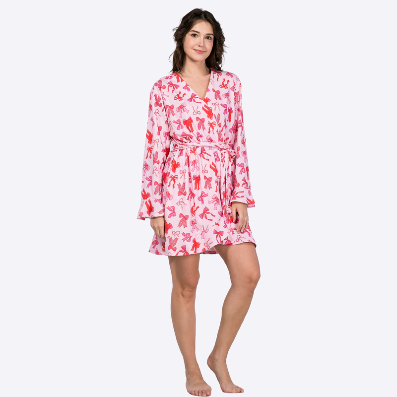 CHINEE Custom logo Women's Nightgown Oversized Bow Print V-neck Loungewear Nightdress Manufacturers