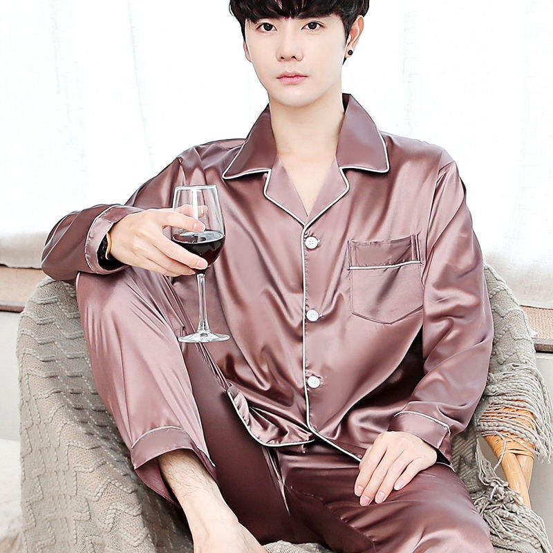CHINEE Customizable Men's Cotton Satin Sleepwear Short Sleeve Turn Collar Plaid Pajamas Breathable Quick Dry Middle Aged