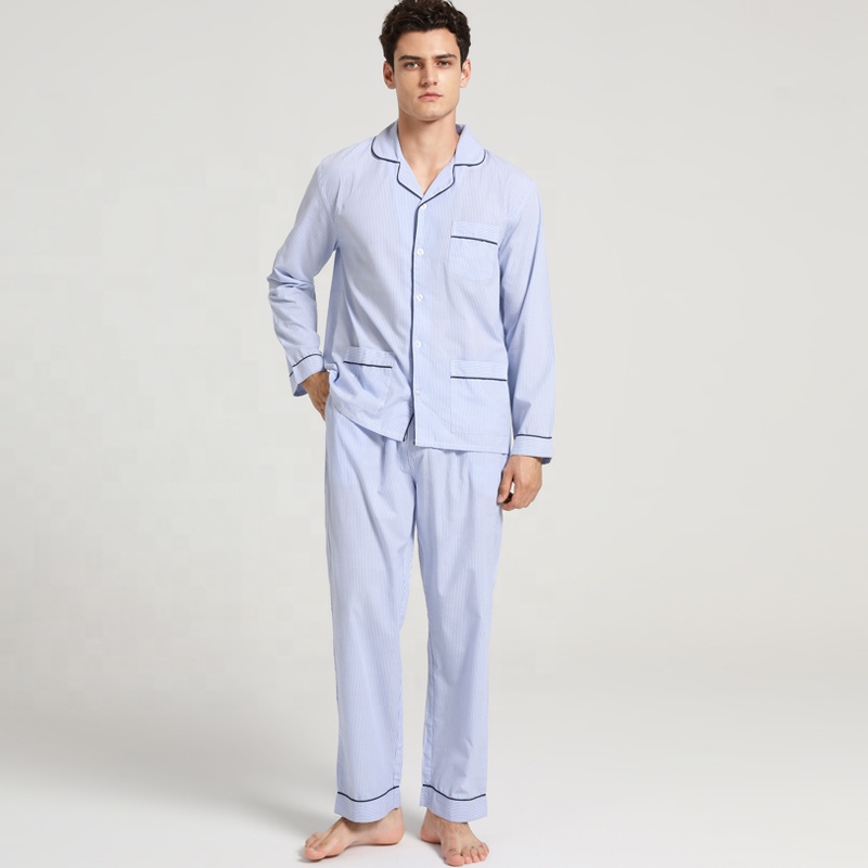 CHINEE Customize High quality Cotton Pajama Set With a Turn down Collar Shirt Mens Sleepwear Lounge Wear