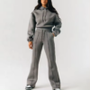 CHINEE Customize Logo Women Sweatsuit With Crop Hoodie Pullover Sweatshirt and Straight Leg Pant Jogger Tracksuits Set In Fleece Fabrics