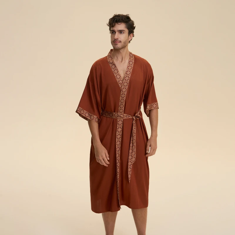 CHINEE Customize Spring Summer Men's Satin Elastic Waist Knee Length Nonwoven ODM Pajama Robe Sleepwear