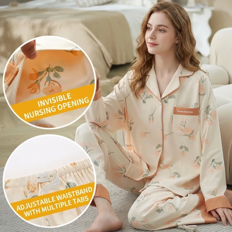 CHINEE-Customized-100-Cotton-Elegant-Casual-Maternity-Pajamas-Set-Invisible-Nursing-Opening-Plus-Size-4-Seasons-Wear-For-Elastic-Waist