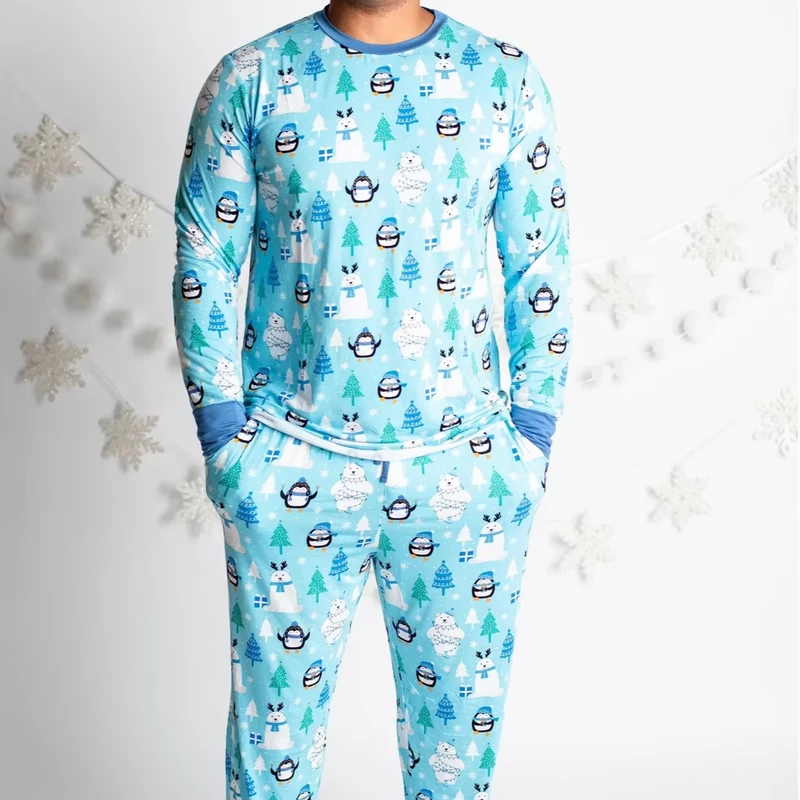 CHINEE Customized Logo Bulk Clothing Men's Pajama Pants Men's Sleepwear Long Sleeve Pajamas Sets Knitted Pajama for Men