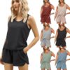 CHINEE Customized Logo Printing Women Tank Tops Pajamas Set Modal 100% Cotton Sleeveless Shorts Sleepwear for Women