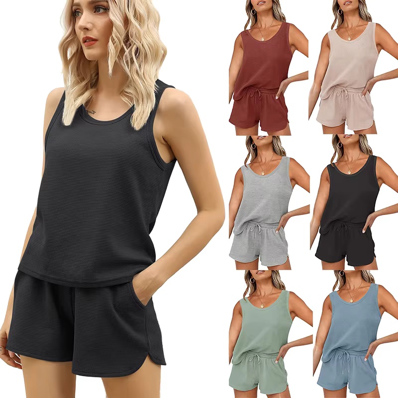 CHINEE Customized Logo Printing Women Tank Tops Pajamas Set Modal 100% Cotton Sleeveless Shorts Sleepwear for Women