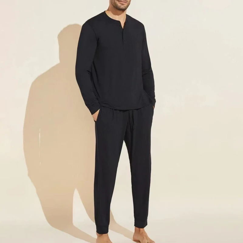 CHINEE Customized Men Sleepwear Pajamas Organic Bamboo Pjs Pajamas Men Pyjamas Long Sleeve Shirt and Pant Home Wear Set