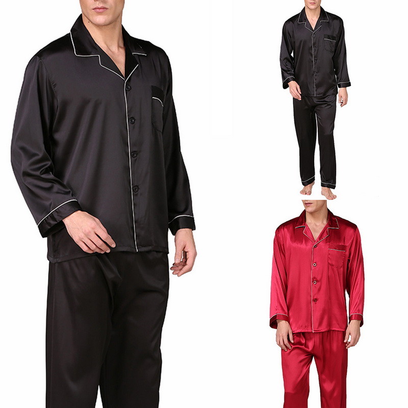CHINEE Customized Men's Pijamas En Satin Pajamas Long Sleeves Set Silk Sleepwear Men Sexy Modern Style Soft Cozy Big Size Nightgown