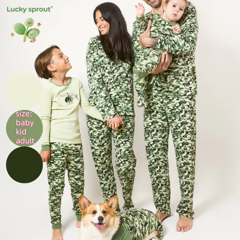 CHINEE Customized Newborn Baby Boy Long Sleeve Gentlemen Romper Pajamas Cotton Printing Camouflage Color Matching Family Clothes